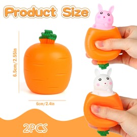 2PCS Easter Bunny Squeeze Toys, Bunny Squeeze Toys with Carrot, Stress Relief Squeeze Toys, Animals Toy Party Bags Fillers for Boys Girls Birthday Party Easter Gifts