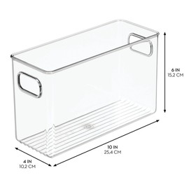 iDesign Pantry Storage Bins with Handles - Organizer Bins for Cabinets or Fridge - Set of 4 - Clear