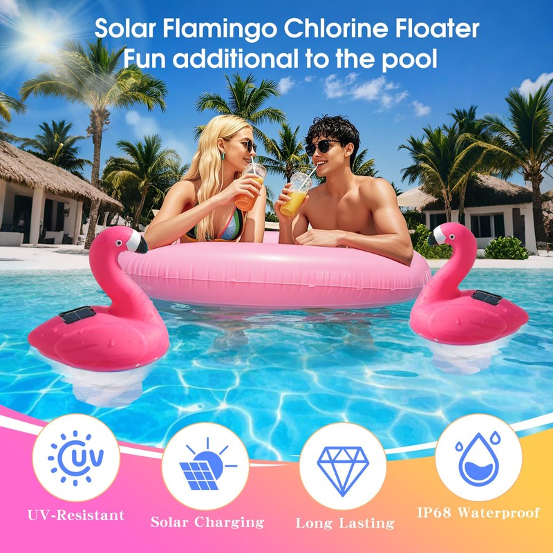 Pool Chlorine Floater, Solar Flamingo Chlorine Tablet Floater w/Adjustable Release,