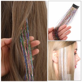 JIYIN 12 PCS Colorful Glitter Tinsel Hair, Fairy Hair Tinsel Rainbow Hair Extensions Sparkle Hair Glitter Strands Clip-in Heat Resistant Women's Hair Accessories for Christmas New Year Party(Fantasy)