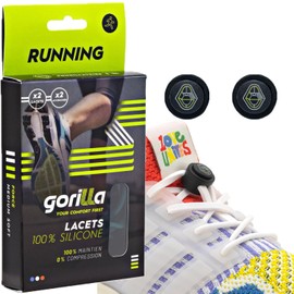 Gorilla - Elastic shoelaces without ties for jogging, running & leisure - Saves time and provides maximum comfort - Self-locking, ultra-durable & easy to clean - 123 cm, White