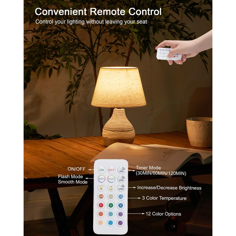 10" H Small Rechargeable Cordless Ceramic Table Lamp with Remote,