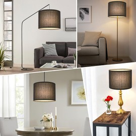 Black Lamp Shade, Large Drum Lampshade 13in Top x 13in Bottom x 10in High, Replacement Lamp Shade Natural Linen Hand Crafted for Table Lamps Floor Lamps Chandelier Lamp, Easy Assembly Required