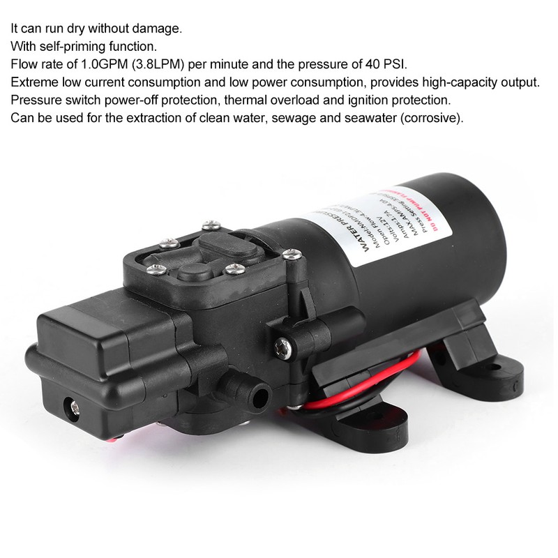 12V DC 1.2GPM 35PSI Diaphragm Pump High Pressure Self Priming
