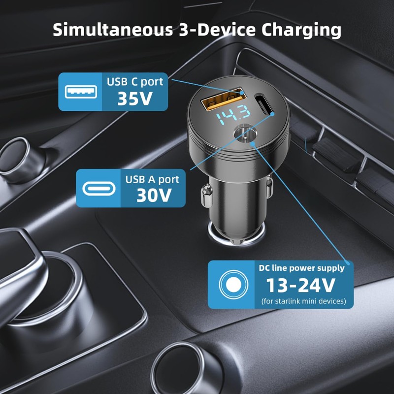 Starlink Mini 12V Car Charger, 16 AWG Cable, Starlink Mini