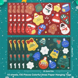 Christmas Tree Ornaments, 140 Pieces Christmas Gift Tags Colorful Xmas Paper Hanging Name Tags with Untied Strings for Xmas Gift or Christmas Tree Decorations (Assorted 28 Styles)