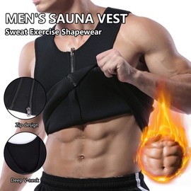 Feimvbe Men's Neoprene Heated Sauna Vest Slimming Shirts Compression Tank Top with Zipper (Black, XL)