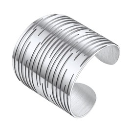 Stainless Steel Twill Cuff Rings for Men, Womens Ajustable Statement Ring, 20mm Wide Thick Wrap Knuckle Open Rings Brushed Design Wedding Band Minimalist Jewelry