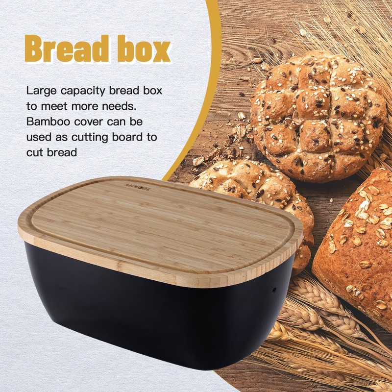 ECWAY Bread Box for Kitchen Countertop - Bamboo Fiber Bread