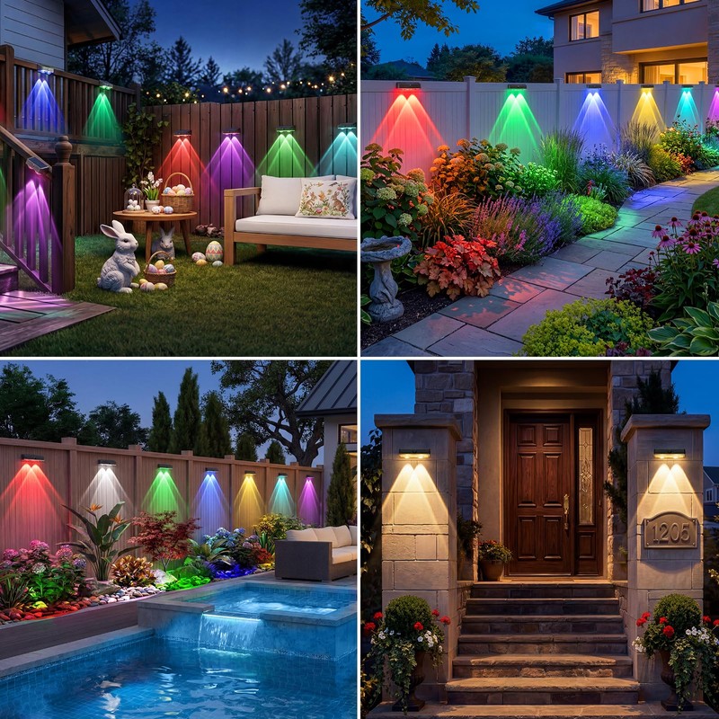 kolpop Solar Fence Lights Outdoor,11 Modes & 9 Colors Fence