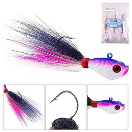 3pcs Bucktail Jigs Saltwater Fishing Lures Hair Jigs Saltwater Freshwater Baits Surf Fishing for Bass Striper Bluefish Flounder Halibut Redfish Walley 1/4oz, 1/2oz, 1oz, 1-1/2oz, 2oz (P/B/W 1-1/2oz)