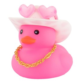 wonuu Car Cowboy Rubber Ducks, Dashboard Decorations Pink Duck for Car Ornament Accessories with Hat Heart Glasses Chain, White