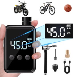 MIOLOE Mini Bike Pump, 150PSI Electric Air Pump Portable Bicycle Cordless Rechargeable Inflator with Digital Pressure Gauge with Presta and Schrader Valve for Bicycle,MTB,Motorcycle,Ball (Black)