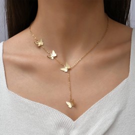 Lariat Necklace for Women Pearl Y-Shape Necklace Gold Herringbone Necklaces Vintage Pearl Necklaces for Women