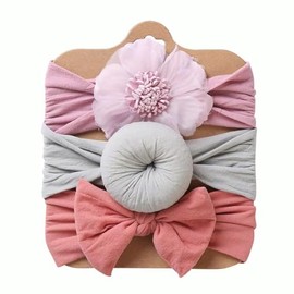 Decorative Baby Headbands Set for Girls, Soft Infant Hair Accessories, Cute Baby Girl Headbands with Bows, Newborn Hairbands, Toddler Hair Accessories, Baby Gift. (Pink, gray, coral, standard)