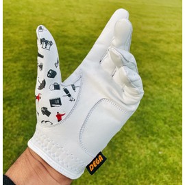 DEGA Golf Gloves 2 Pack 100% Cabretta Leather Golf Glove Men Left Hand Thumb Printed Designs (M, Golf Iconic)