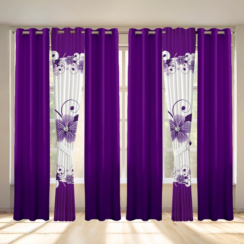 King Size Bedspread Set 9 Pieces, Purple Gardenia Flower