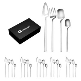 Bluelander Juego de Cubiertos, Acero Inoxidable, Diseño Futurista, Set 24 Piezas, Acabado Mate, Servicio para 6 Persona, Perfectos Todo Tipo de Evento (24 Piezas, Plata)