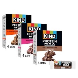 KIND MAX Variety Pack, Dark Chocolate Crisp, Raspberry Cocoa Crisp, Crispy Chocolate Peanut Butter, 20g, Low Sugar, 12ct