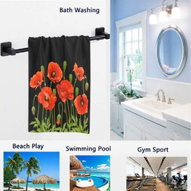 Naanle Spring Red Poppy Flowers Print Soft Highly Absorbent Large Decorative Guest Hand Towels Multipurpose for Bathroom, Hotel, Gym and Spa (16 x 30 Inches,Black)