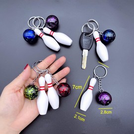 JZK 6x Mini bowling pin keychain, bowling ball keyring, bowling key ring, novelty fun bowling gift idea, bowling party favours decoraions, bowling game prize