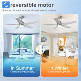 52 Inch Nickel Ceiling Fan with Light and Remote Control. Dimmable 3 Color Temperatures LED Ceiling Fan. 6 Speeds Reversible DC Motor.5 Blades Modern Ceiling Fans for Indoor or Covered Outdoor.