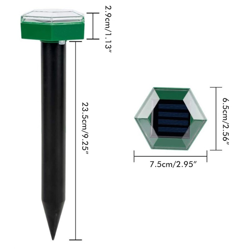 4Pcs Solar Mole Repellent Ultrasonic Outdoor Waterproof Sonic Deterrent Mole