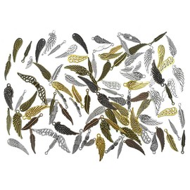 Kinteshun Assorted Angel Wings Feathers punk Charm Pendant Connector for DIY Jewelry Making Findings(100pcs,Assorted Colors)