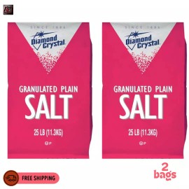 Diamnod Diamond Crystal Plain Granulated Salt Versatile Cooking Bulk Pack- 25 lb 2-bag