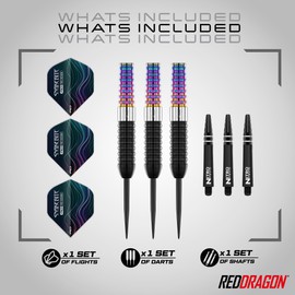 RED DRAGON Darts – Professional Player – Peter Wright Snakebite Corra 24g - 90% Tungsten Steel tip Darts Set with Dart Flights and Dart Shafts (Stems)