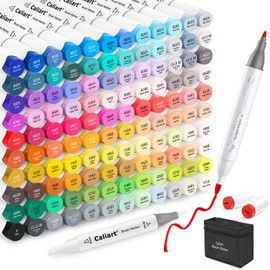 Caliart 121 Colors Alcohol Markers Brush Tip, Dual Tip Artists Coloring Markers Set Brush & Fine, Permanent Alcohol Based Colored Sketch Pens, Art Supplies Gifts for Adults Illustration Drawing
