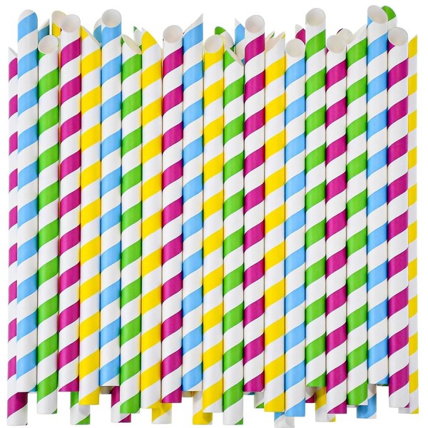 200Pcs Striped Paper Drinking Straws, 7.75in Biodegradable Striped Paper Straws