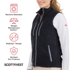 SCOTTeVEST Fleece Crest Vest for Women - 15 Hidden Pockets - Warm Wrinkle Resistant for Travel & More (Large, Black)