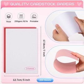 200 Sheets 5x7" Valentine's Day Cardstock Paper Blank 250gsm/92 lb Thick Paper Printable Heavyweight Card Stock Paper for Wedding Invitations, Valentine's Greeting Cards, Postcards(Red, White, Pink)