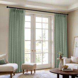 Sage Green Pinch Pleated Linen Sheer Curtains 84 Inches Long, Memory Shape Pleated Curtains Living Room Bedroom, Textured Thick Semi Sheer Privacy Curtain Drapes Farmhouse Light Filtering Curtain