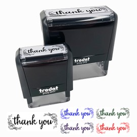 Thank You Rose Details Self-Inking Rubber Stamp Ink Stamper for Business Office - 1-1/2 Inch Small - Black Ink