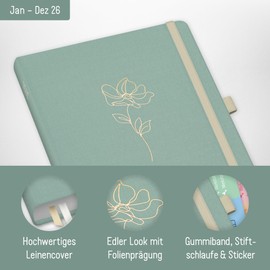 Häfft® Chäff-Timer Premium Calendar 2026 A5 "Green Canvas" Book Calendar, Appointment Calendar, Weekly Planner, Weekly Planner 12 Months: Jan 26 to Dec 26 - Sustainable and Climate Friendly