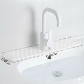 Faucet Mat for Kitchen Sink, Diatomite Stone Drying Sink Protectors, Bathroom Faucet Splash Guard, Quick Dry Water Absorbing, Non-Slip Stone Tray for Bar Spigots (White, 23.6" x 3.9")