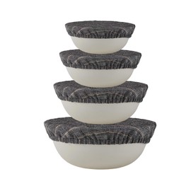 INYOWAKI 100% Pure Linen Bowl Covers For Bread Proofing, 4 Pcs Elastic Reusable Bowl Covers Large Ticking Striped Cloth Fabric Stretch Sourdough Lids, 6 * 8 * 10 * 12 Inches- Black