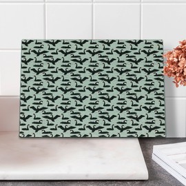 Lunarable Animals Cutting Board, Hand Drawn Black Swans Floating in a Pond Migratory Bird Animal Design, Decorative Tempered Glass Cutting and Serving Board, Small Size, Black Vermilion Ivory