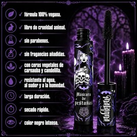 Malagna Cosmetics Máscara de Pestañas Alarga-Volumen, A Prueba de Agua con Aceite de Coco, Tono Negro 10gr Vegana