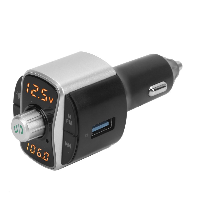 Bluetooth 5.0 FM Transmitter Dual Screen Display 3 USB Ports
