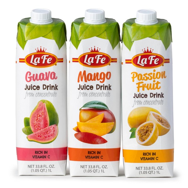 La Fe 3 Pack Variety Juices, Mango, Guava, and Passion