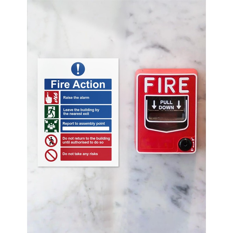 Ancable 4Pcs Fire Action Notice Vinyl Signs - Fire Evacuation