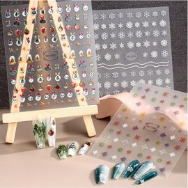 4 Sheets Christmas Nail Art Stickers,Rookii 3D Self-Adhesive Laser Line Snowflake Elk Nail Decals Holographic Colorful Nail Stickers for Shiny Design Nail Supplies DIY Decoration for Women Girls