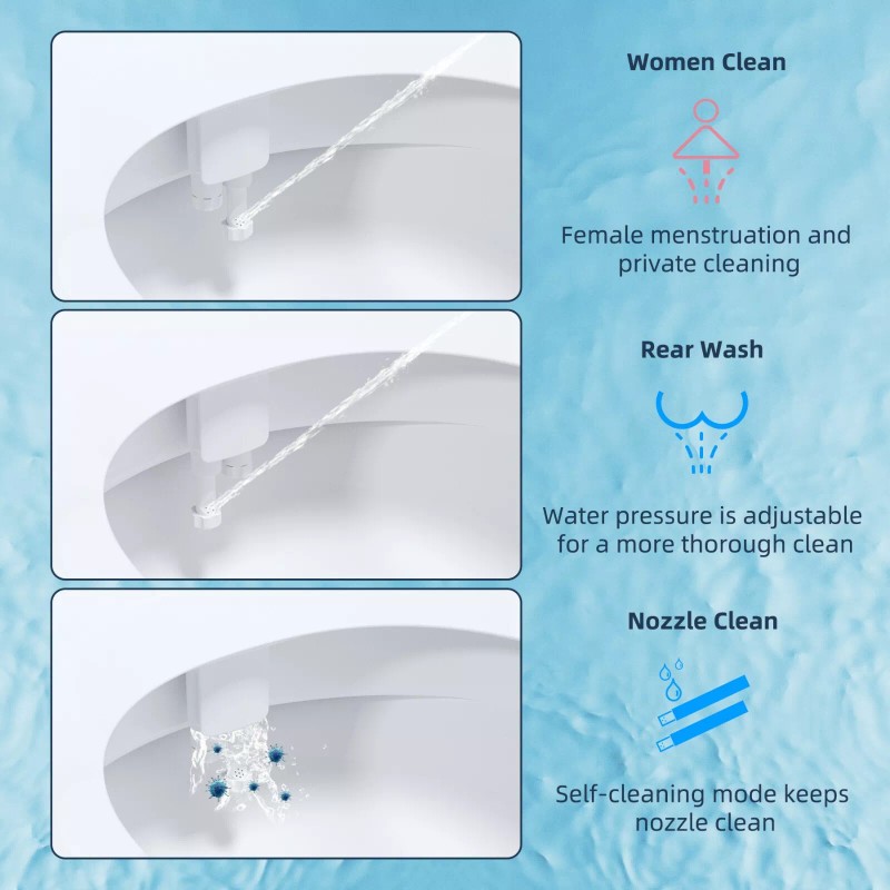 Hibbent Bidet Attachment for Toilet with Self Cleaning Dual Nozzle,
