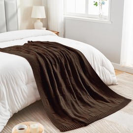 CozeCube Knit Throw Blanket, Brown Checkered Throw Blanket for Couch, Soft Cozy Warm Knitted Throw Blanket for Bed Sofa Living Room, Decorative Spring Fall Throw Blanket 60"X80", Brown