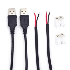 ELNONE 2PCS 20AWG USB Pigtail 2 Wire,0.3M/1FT USB 2.0 Male Plug 2pin Wire DIY Pigtail Cable 5V Bare Wire Cable 5V 5A Black USB Plug Power Cable with 2-Position Spring Wire Connector