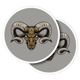Vinyl Round Stickers (Set of 2) 30cm - Ram Head Big Horns for Laptops, Tablets, Luggage, Scrap Booking, Fridges #60611