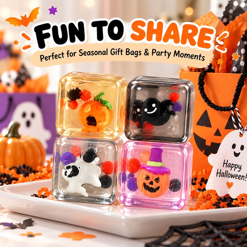 Halloween Sensory Squeeze Cubes 4-Pack, Mini Slow-Rebound Ice Cube Toys